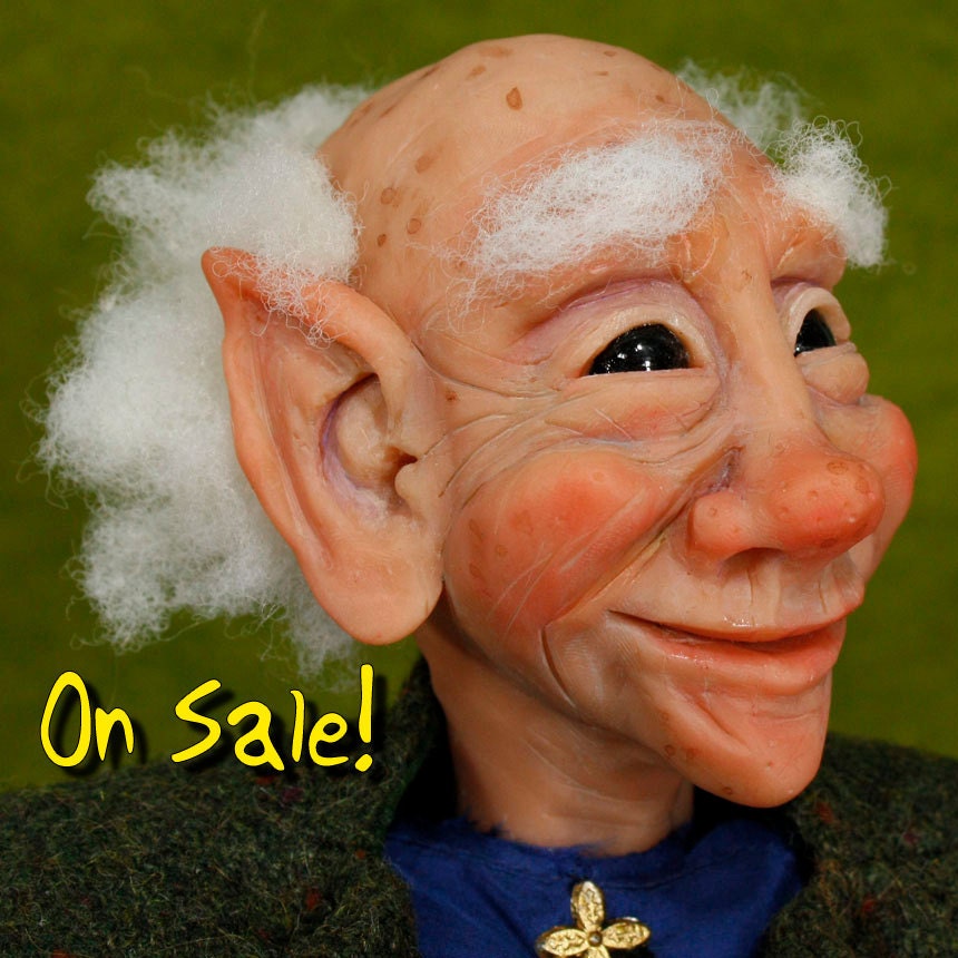 SALE, Elf Art Doll Sculpture, Nestor the ELF and his Dragon