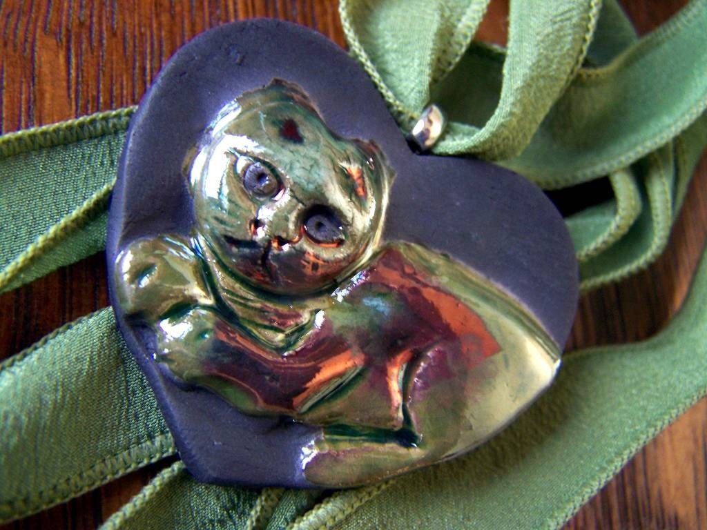Reserved for Cherrychnagan...Here Kitty, Kitty Raku Pendant