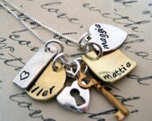 Hand Stamped Charm Necklace - Pieces of Me - Personalized Jewelry - Hand Stamped Jewelry