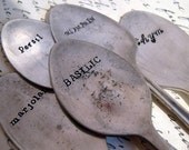 Frech Herb Markers - Garden Stampings Herb Markers - 5 vintage silver plated spoon garden markers  - plant markers -