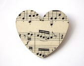 Vintage music paper heart brooch - large