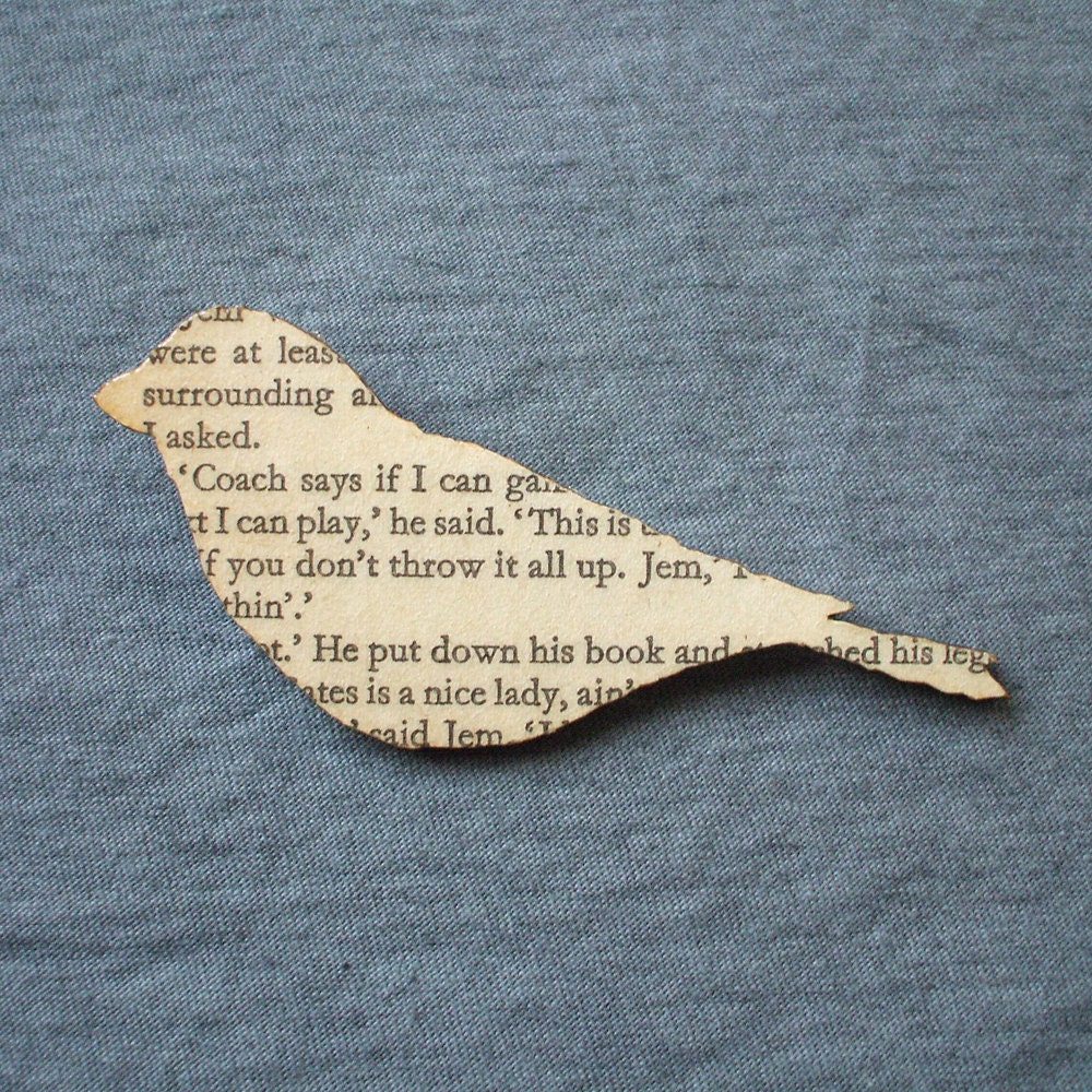 To Kill a Mockingbird - Finch brooch. Classic book brooches made with original pages.