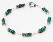 SALE Anklet- Sterling Silver and Natural Blue-Green Turquoise