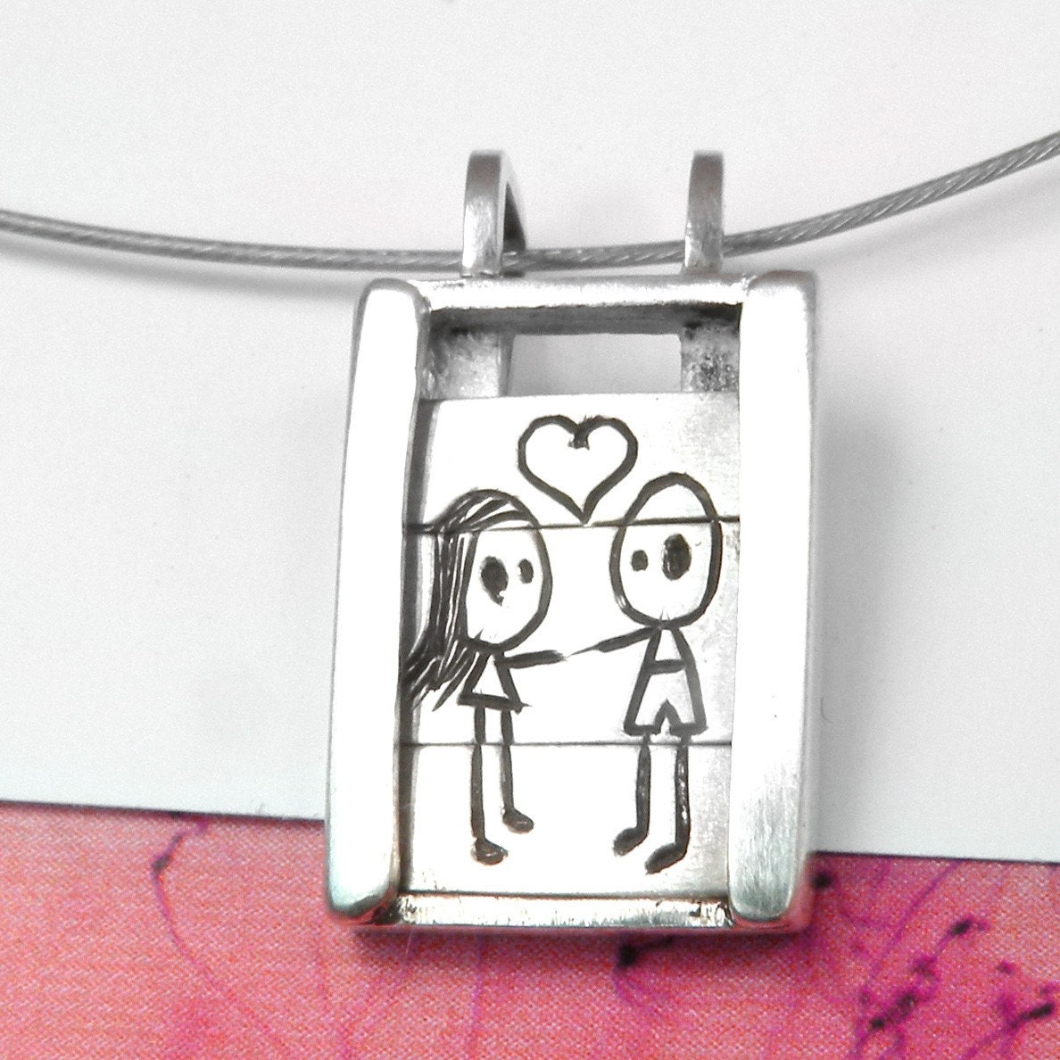 Boy and Girl in Love - Slider Pendant- sterling silver