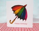 Rainbow Umbrella Happy Birthday Printed Card 5 x5"