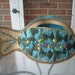 Vintage fish straw and aqua raffia bag with sea shells very large