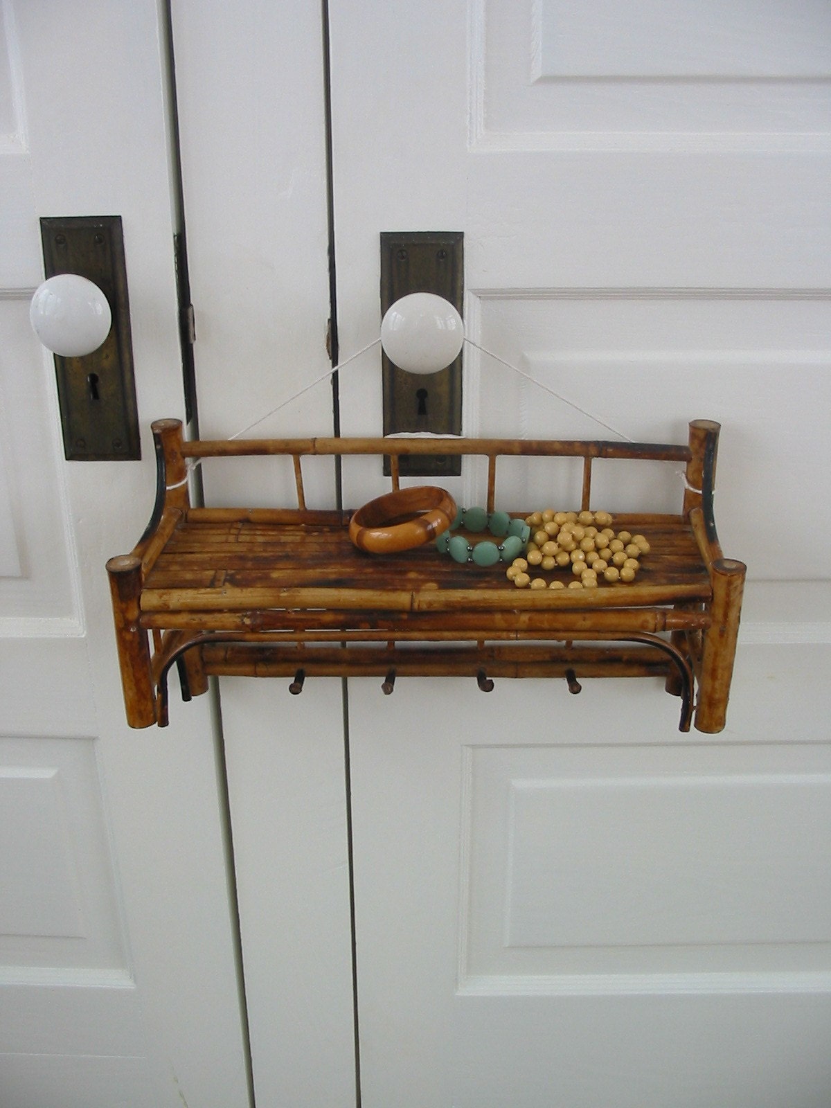 Vintage Bamboo Shelf with Hooks