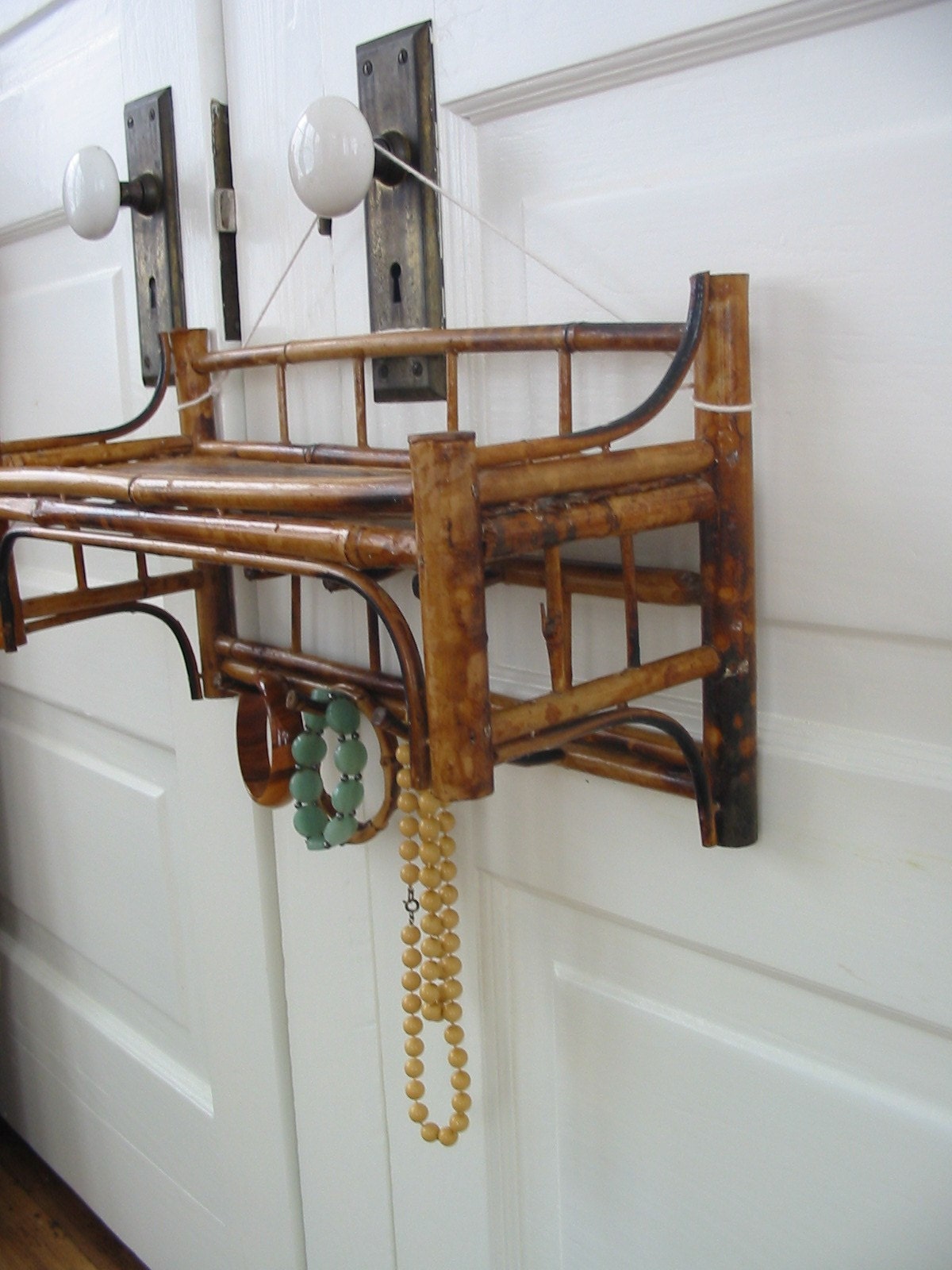 Vintage Bamboo Shelf with Hooks