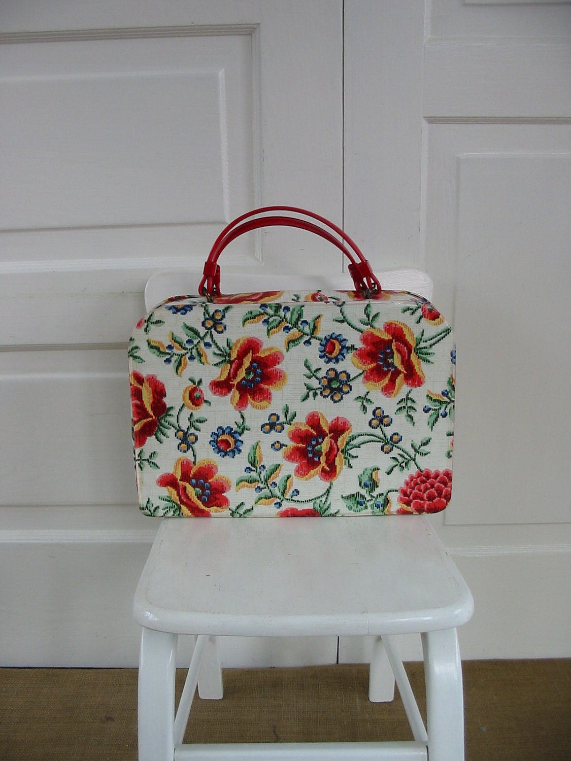 Purse Floral Flower Bag Red Kitsch Retro Vintage