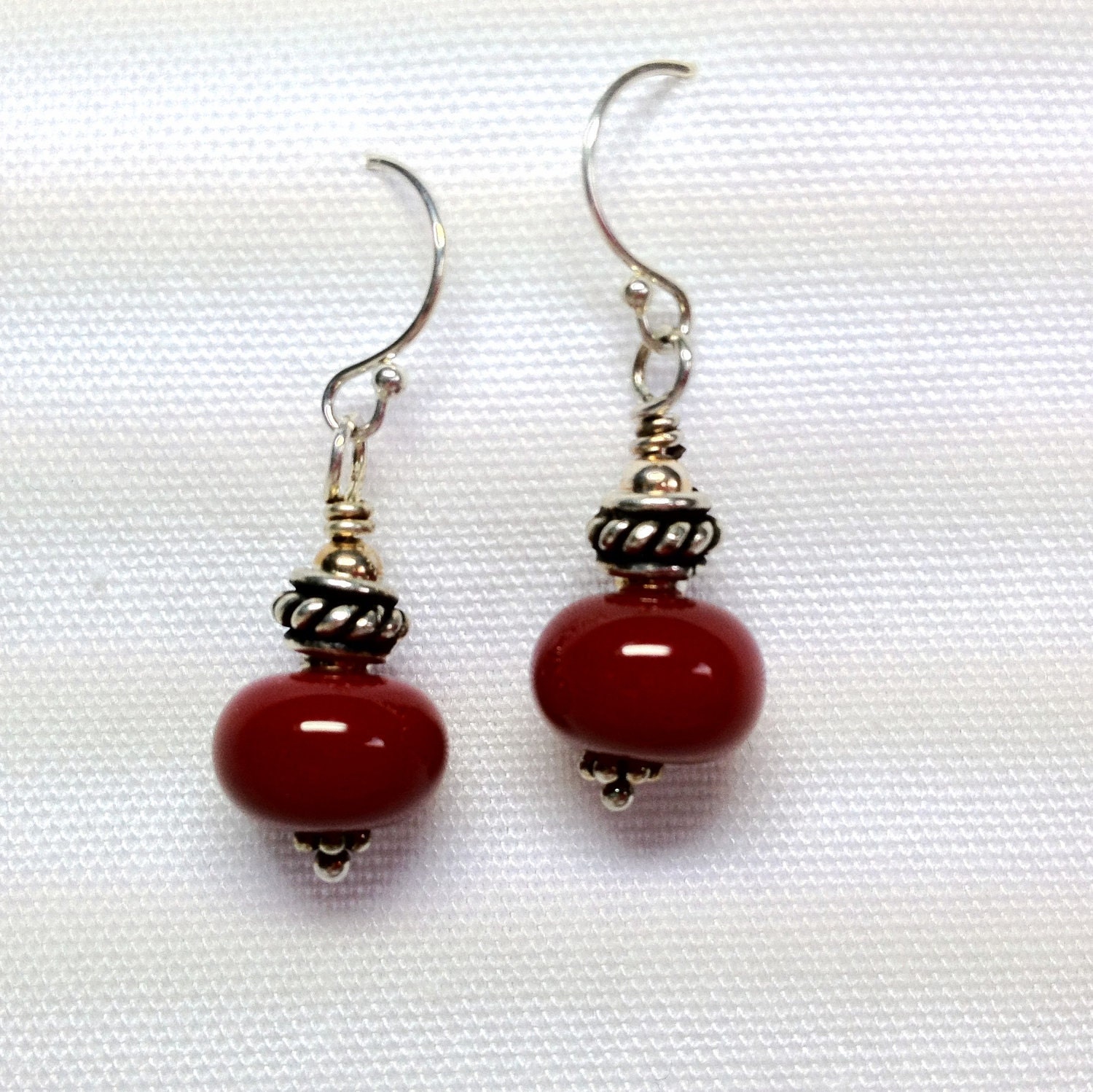 Red Art Glass Sterling Silver Earrings