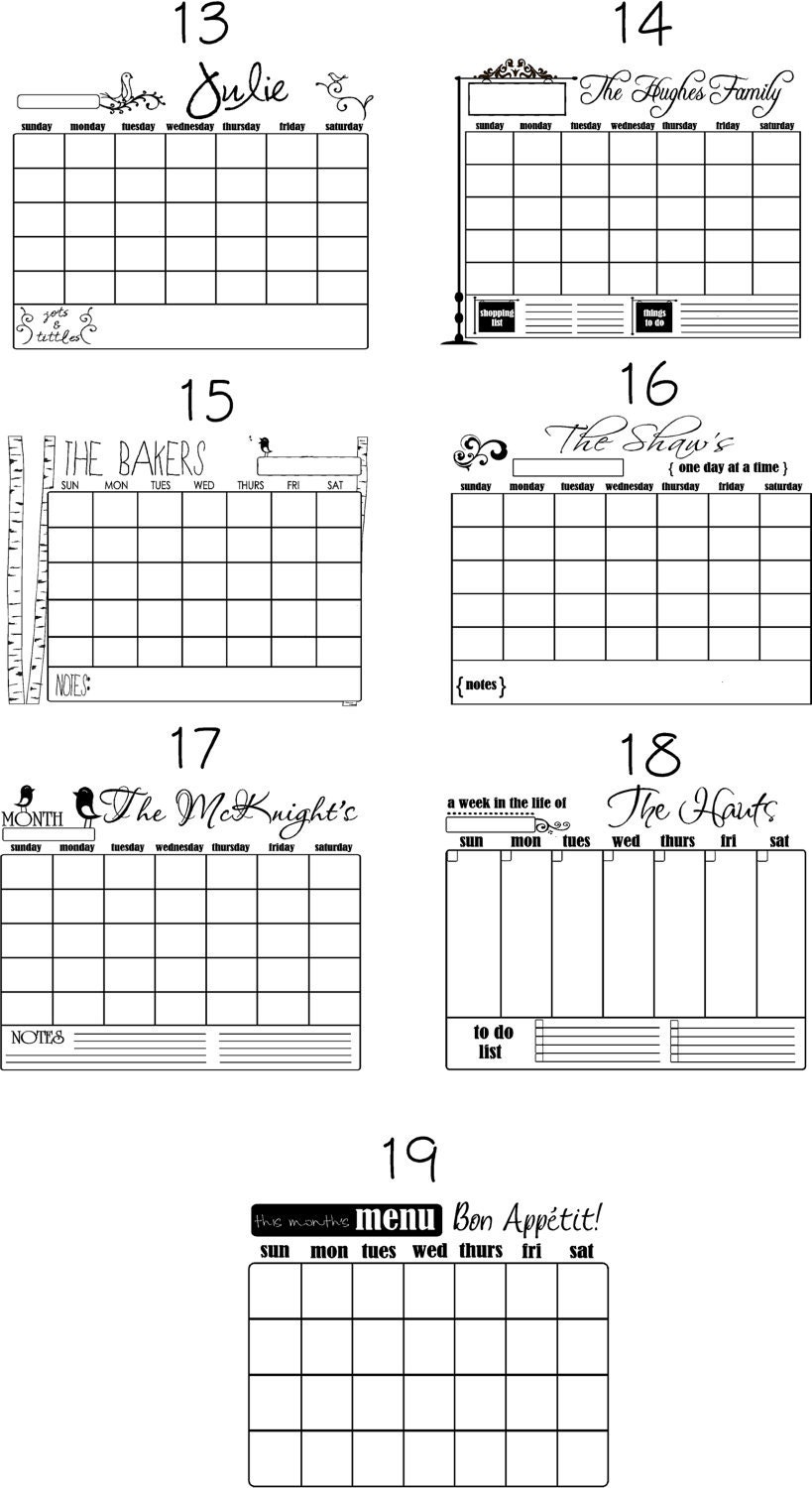 Personalized Print Calendar ----Choose from 19 designs & 12 sizes ----