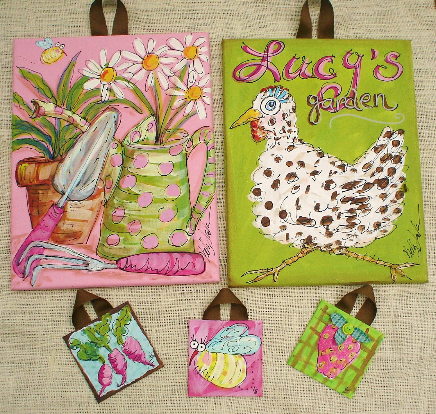 Cute Art For Kids Rooms Custom Painted Group of Canvases