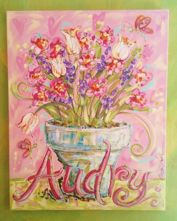 Beautiful Flower Vase Personalized Nursery Painting LARGE Made To Order