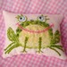 Cute Frog Original Wool Embroidered Pillow Made to Order Only