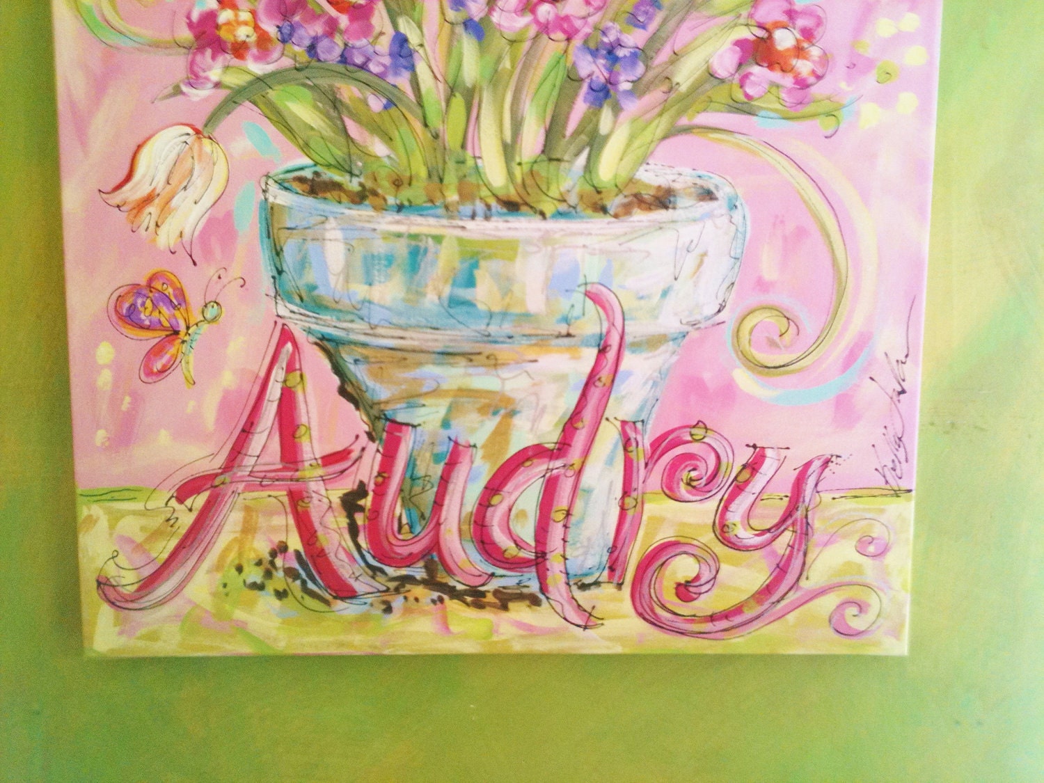 Beautiful Flower Vase Personalized Nursery Painting LARGE Made To Order