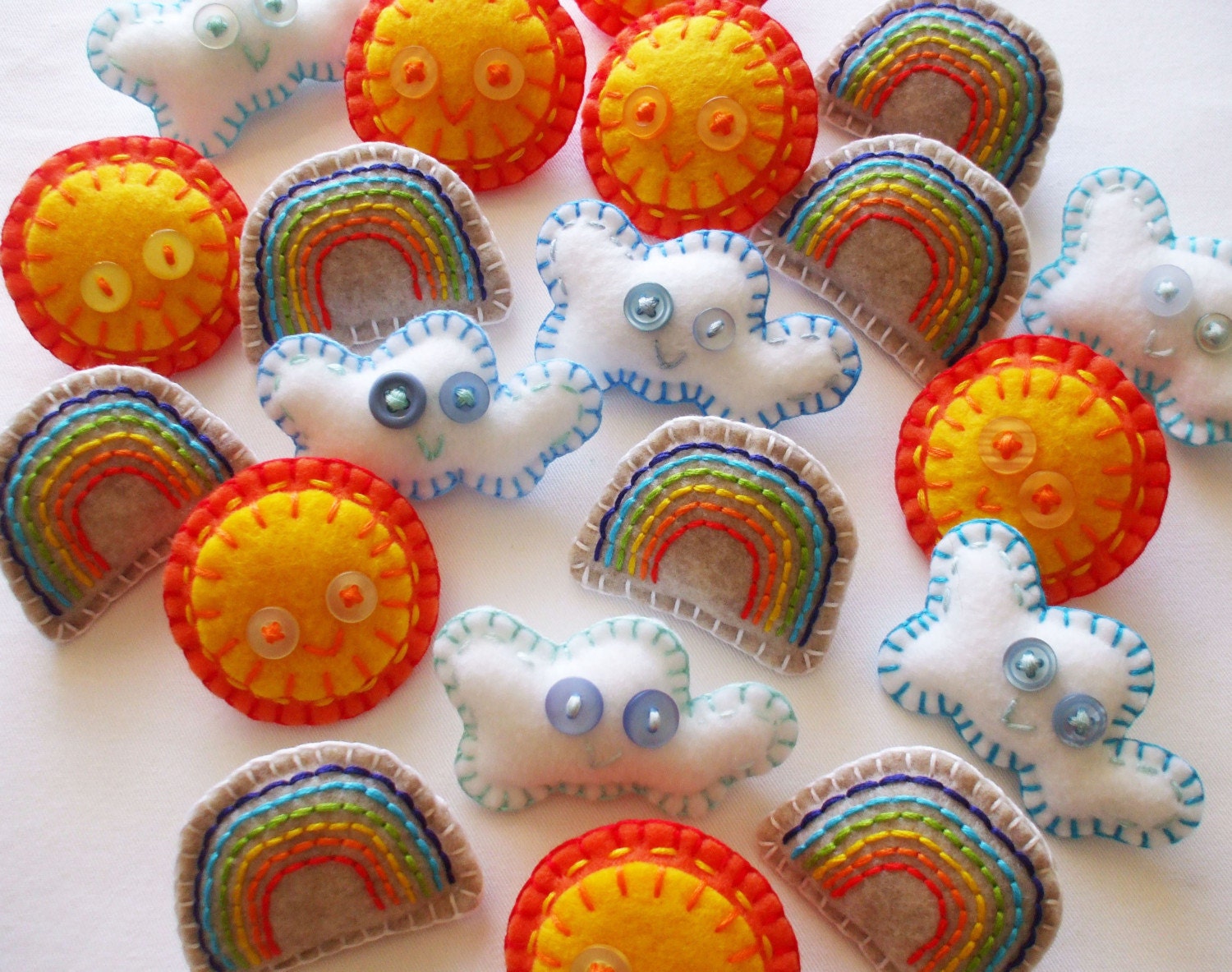 WHOLESALE LOT of 9 Eco Felt Cloud Sunshine Rainbow Brooch Button Pin