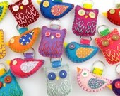 Wholesale Lot of 16 Eco Felt Owl or Bird Brooches or Keychains Felt Party Favors Gifts