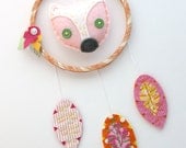 Fox Dreamcatcher Wall Hanging Plush Felt Feathers Hand Embroidery Pink Orange MADE TO ORDER