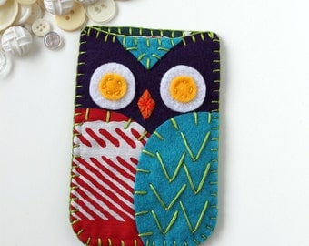 Felt Owl iPhone 5 Samsung Galaxy Blackberry Case Cozy Teal Red Purple