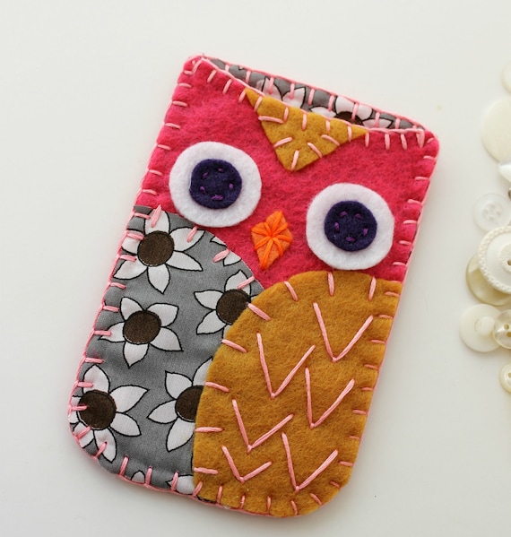 Felt Owl iPhone 5 Samsung Blackberry Case Cozy Cute Pink Yellow Gray