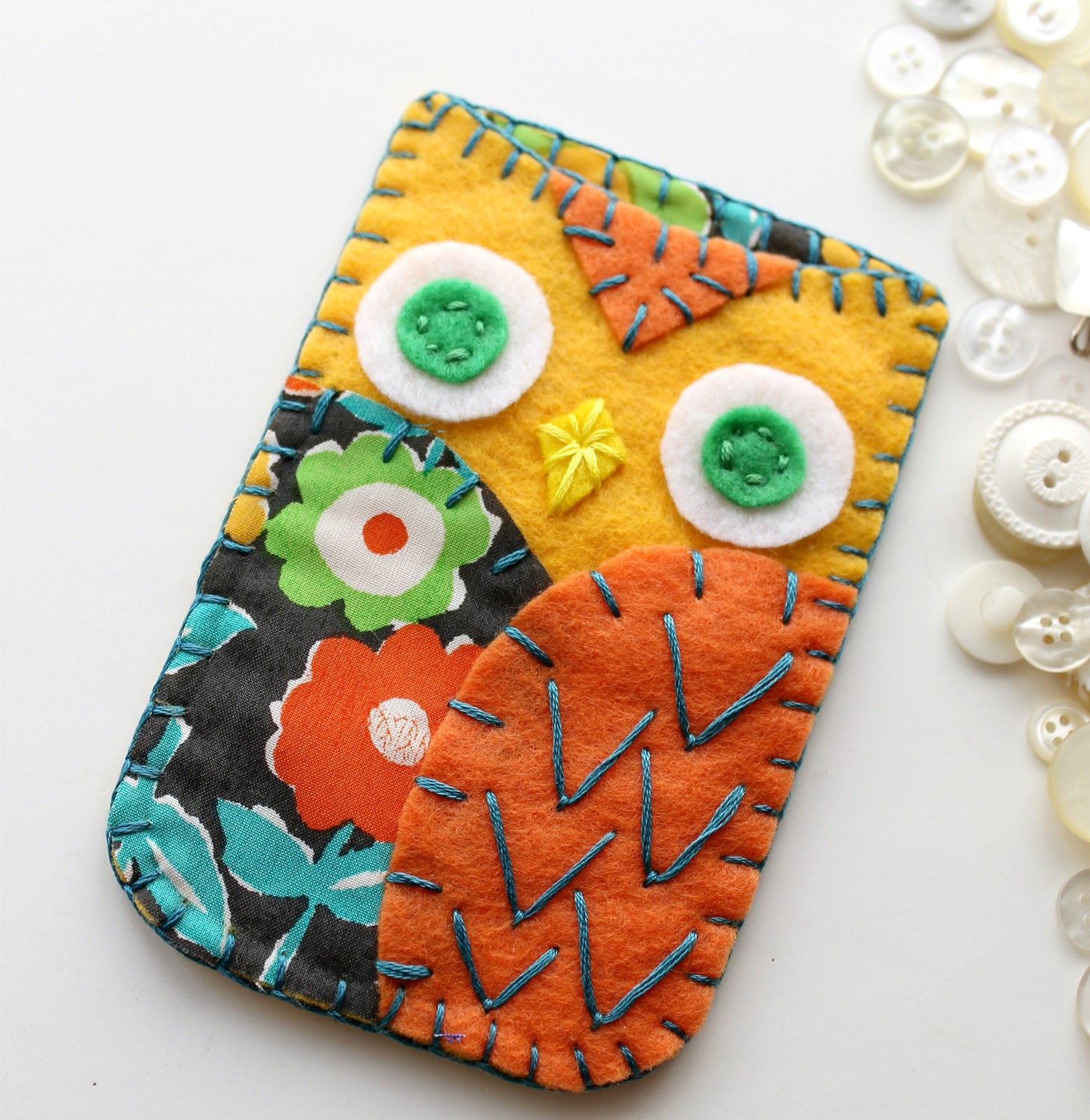 Felt Owl iPhone Blackberry Samsung Case Cozy Yellow Orange Floral