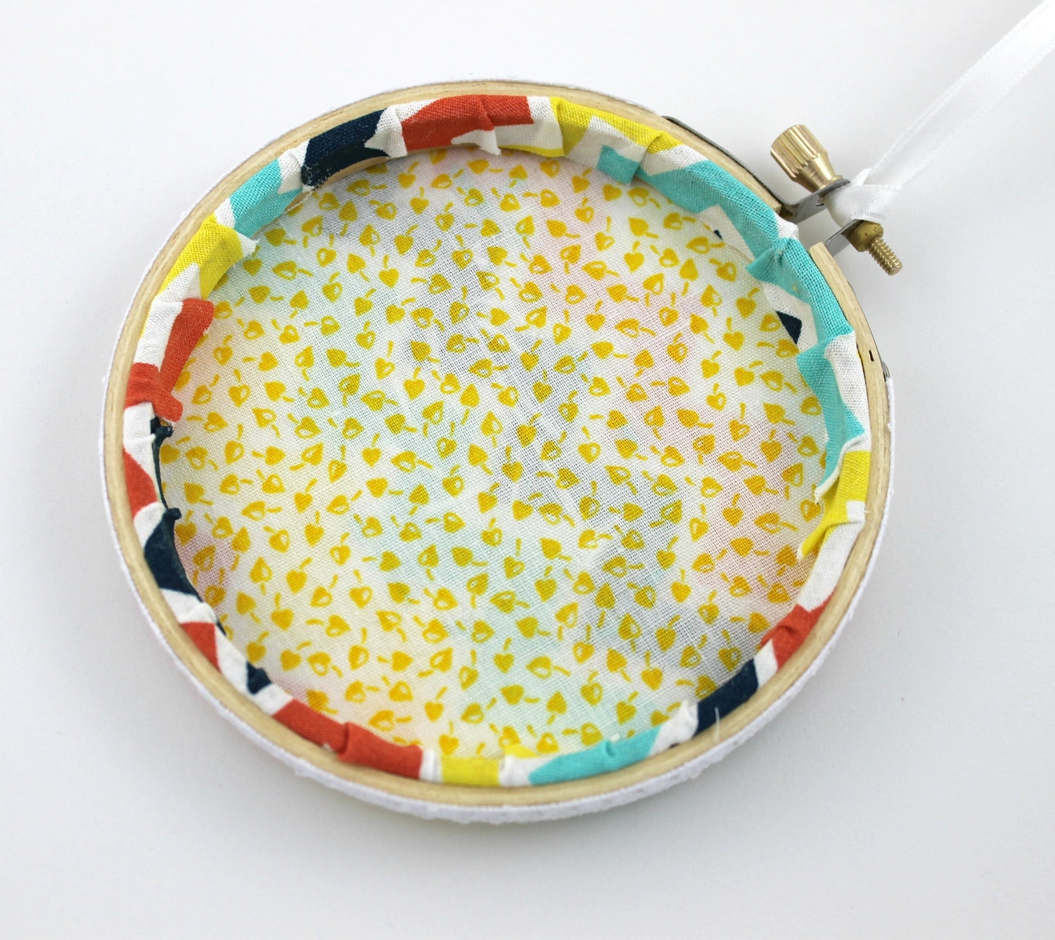 Felt Bird Embroidery Hoop Wall Art Modern 4 inch Hanging Cute Yellow Chevron READY TO SHIP