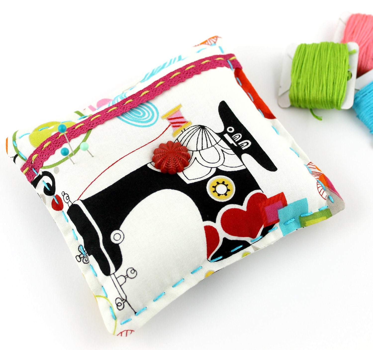 Modern Pin Cushion Sewing Room Print Fabric Sewing Lovers Gift