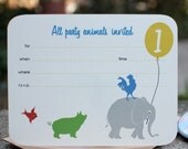 RESERVED for Erin: Party animals- Birthday card FILL-IN (set of 15 cards)