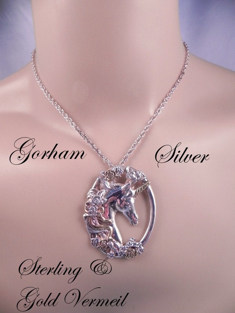 Vintage Gorham Silver Unicorn Pendant and Chain