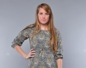 Vintage Floral Print Dress / S M / Peasant Bodice / 70's