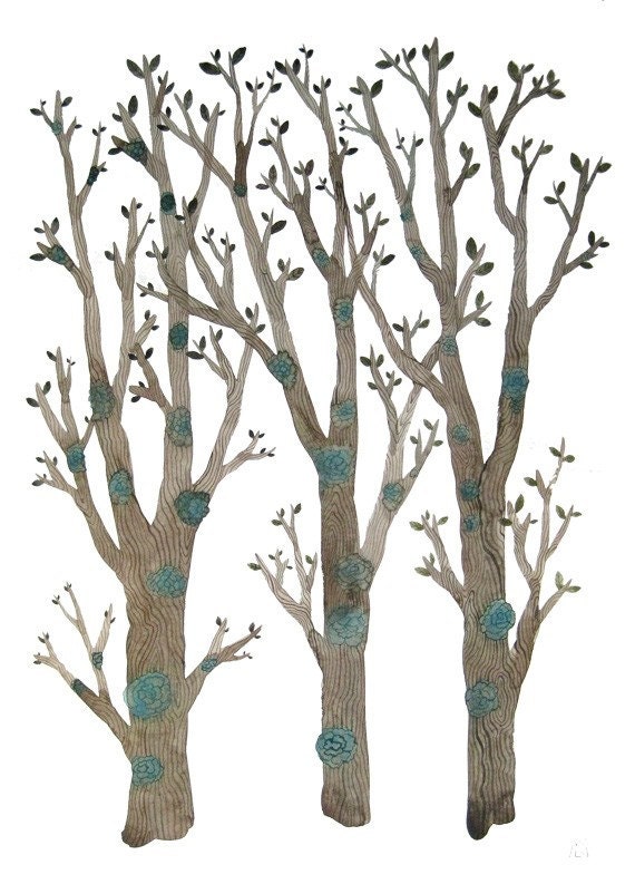 Lichened Forest fine art original watercolor painting