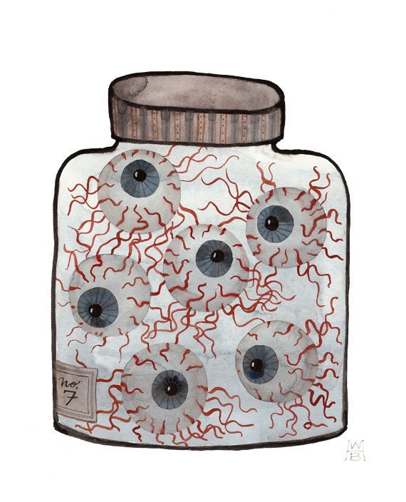 Jar of Pickled Eyeballs No. 7 original watercolor painting