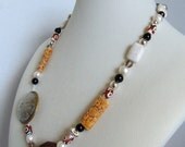 Mixed Media necklace with Smoky Quartz and Carved Bone Winter Fashion