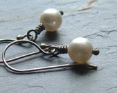 Pearl Dangle Earrings Sterling Silver Wire Wrapped drop earring White minimalist jewelry June Birthstone