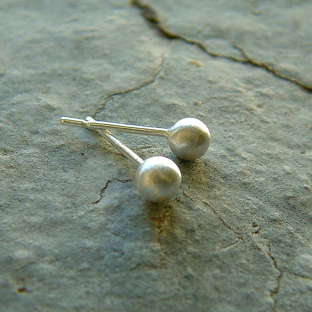 Silver Post Earrings Sterling Silver Ball stud earrings minimalist geometric eco friendly jewelry, Satin