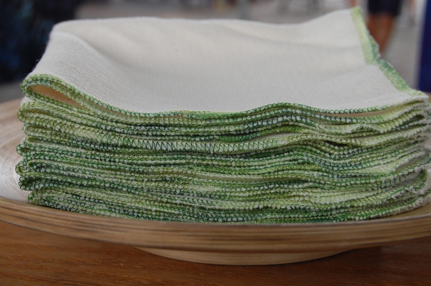 9 Large Bird-E Towels with Green Varigated Thread Edges (unpaper towel, eco friendly paper towel alternative)