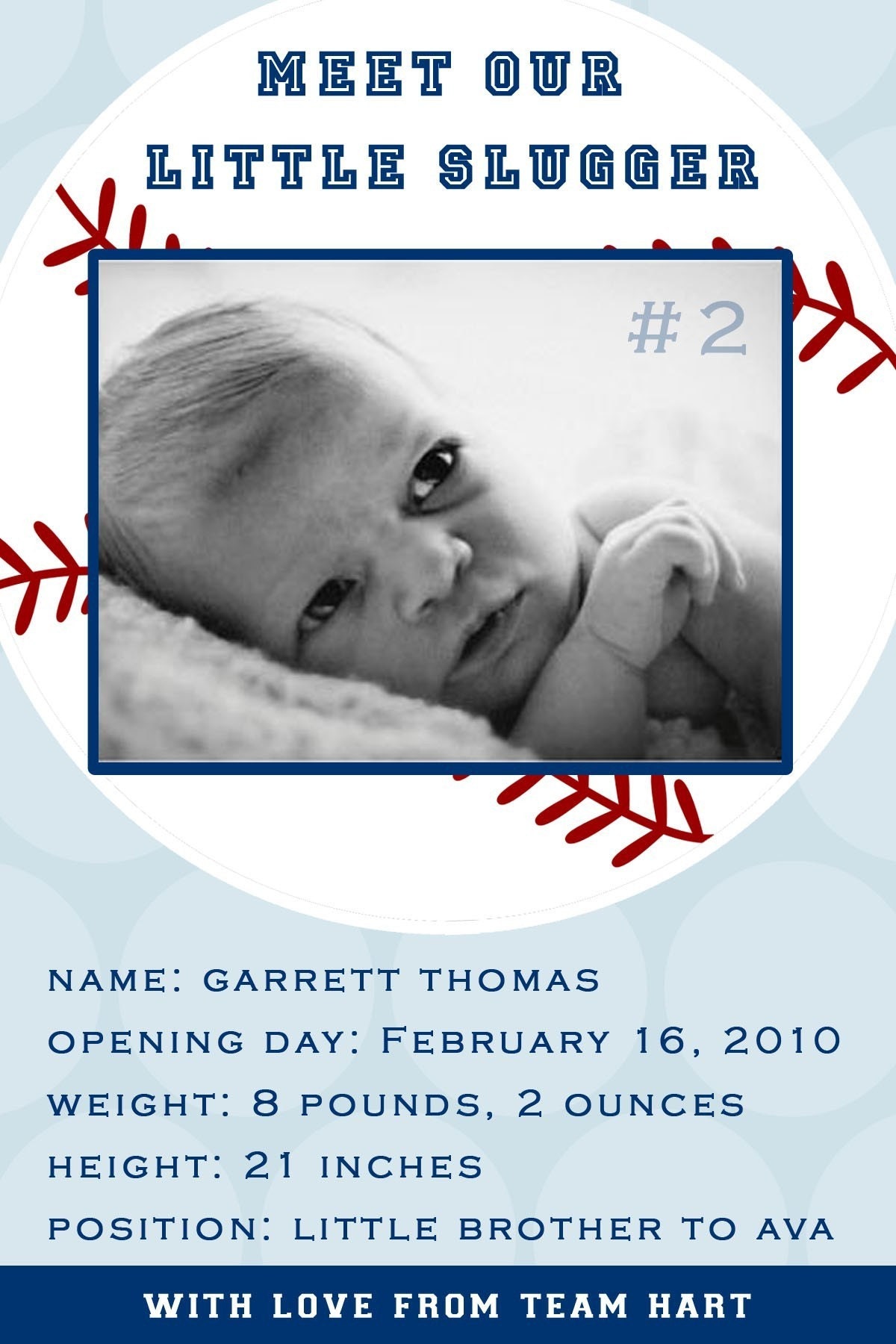 Baseball/Softball Birth Announcement