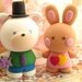 LOVE ANGELS Wedding Cake Topper-love bear and rabbit,bunny with sweet heart base