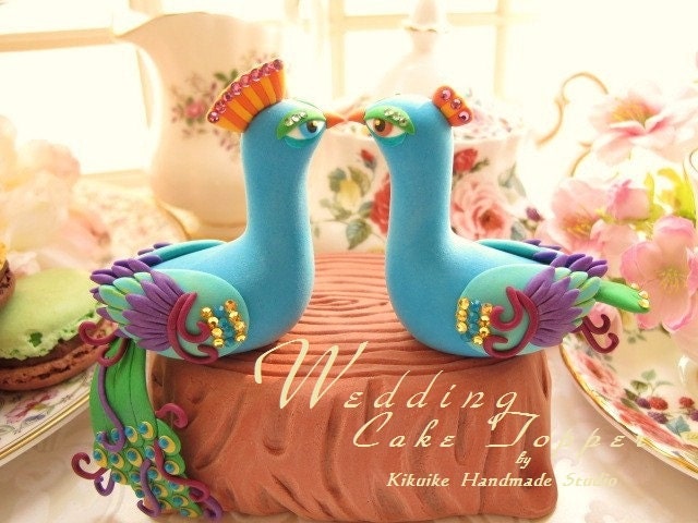 LOVE ANGELS Wedding Cake Topper-love peacock with stump