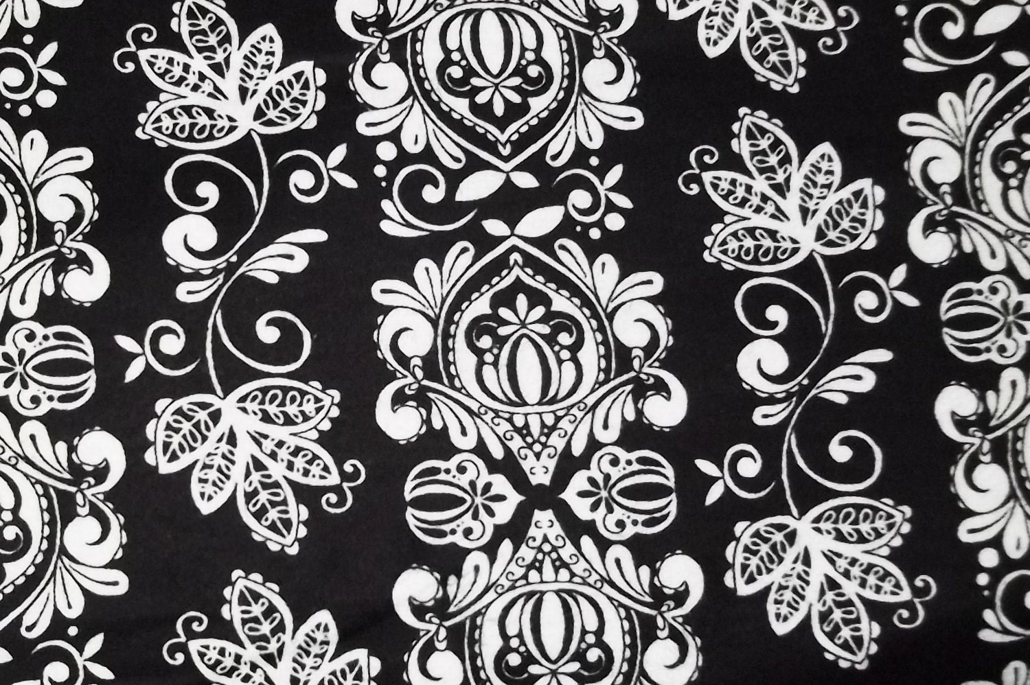 Black and White Damask Flannel Fabric by CutiePieCraftSupply
