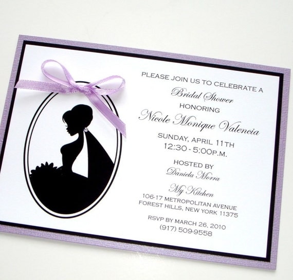 Bridal Shower Silhouette Invitation - White, Black, Purple