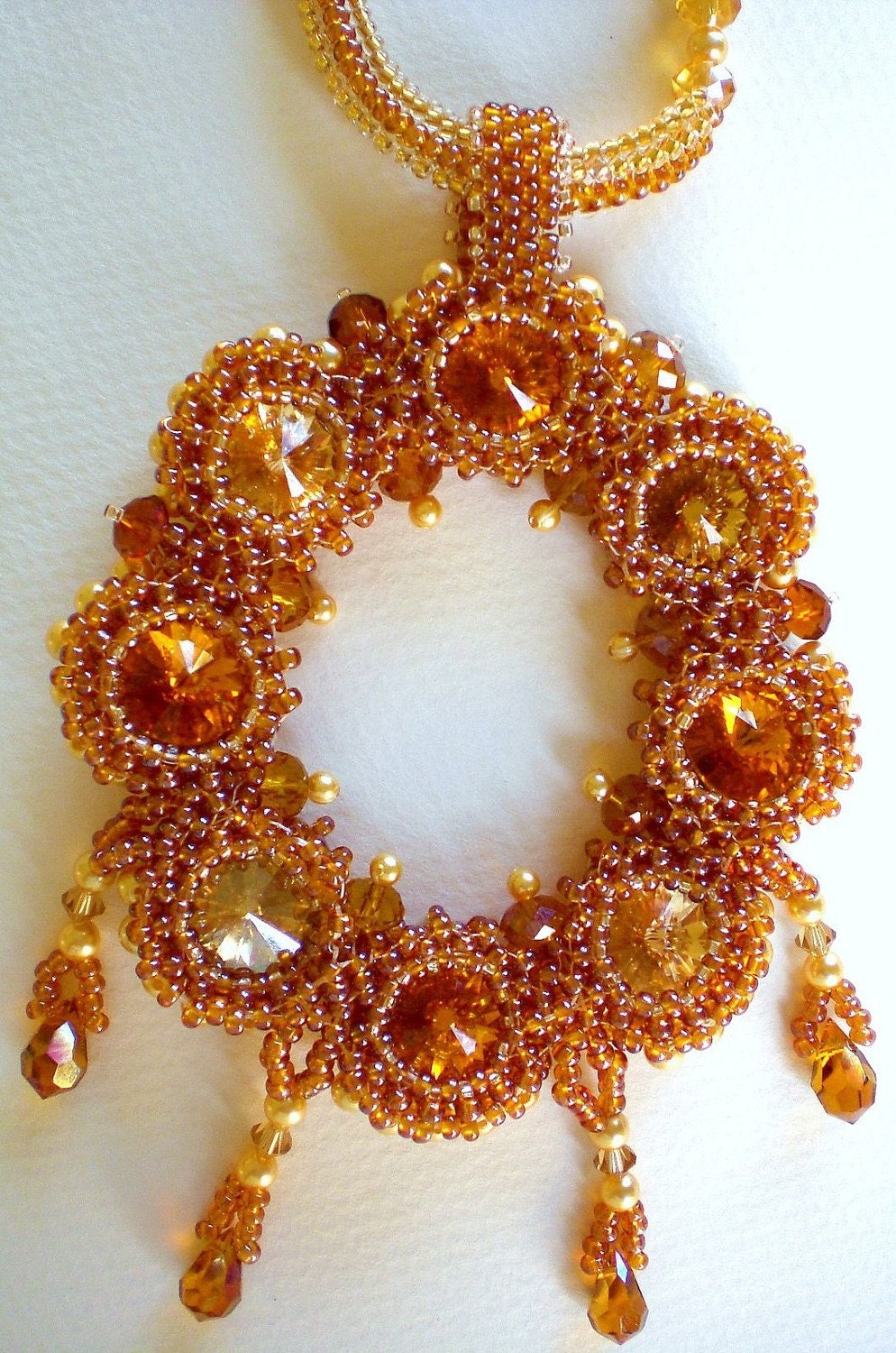 Crystal Beadwoven Rivoli Flower Necklace Unique Jewelry Light From Heaven