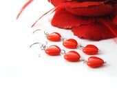 Red Heart Earrings, Handcrafted Sterling Silver & Red Glass Dangle Earrings, Heart Drop Earrings