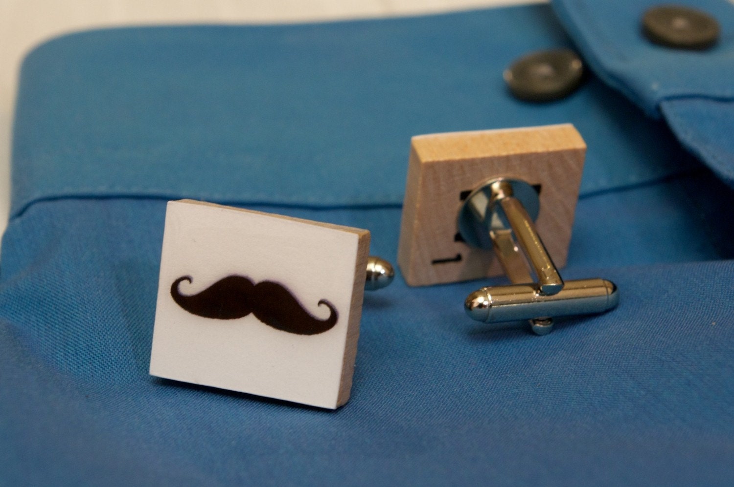 Mustache Cuff Links - Upcycled Scrabble Tiles