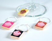 Cupcake Wine Charms - Upcycled Scrabble Tiles - Set of 4