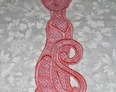 Beautiful Pink Kitty Bookmark, Shaded Lace, Machine Embroidery