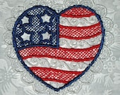 Five Small Patriotic Lace Heart, red, white and blue