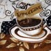 Crochet hanging Towel, White, "Cafe" with white top, and coffee design