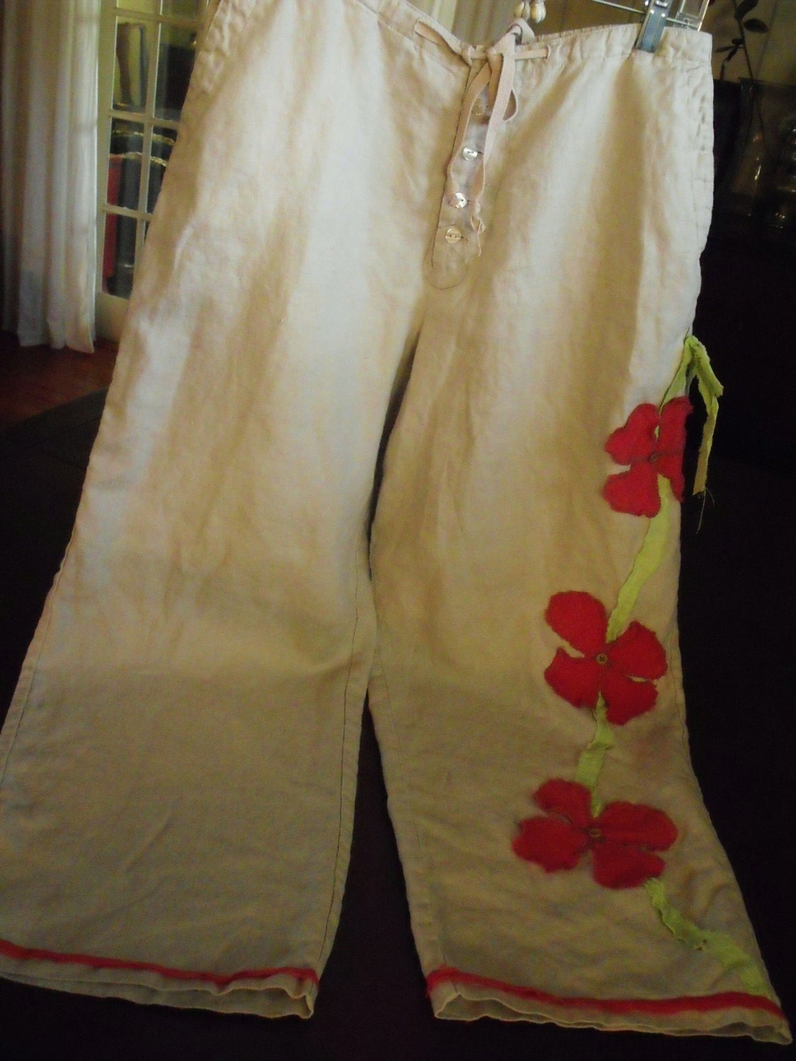 Womens Wide Leg Linen Drawstring Pants