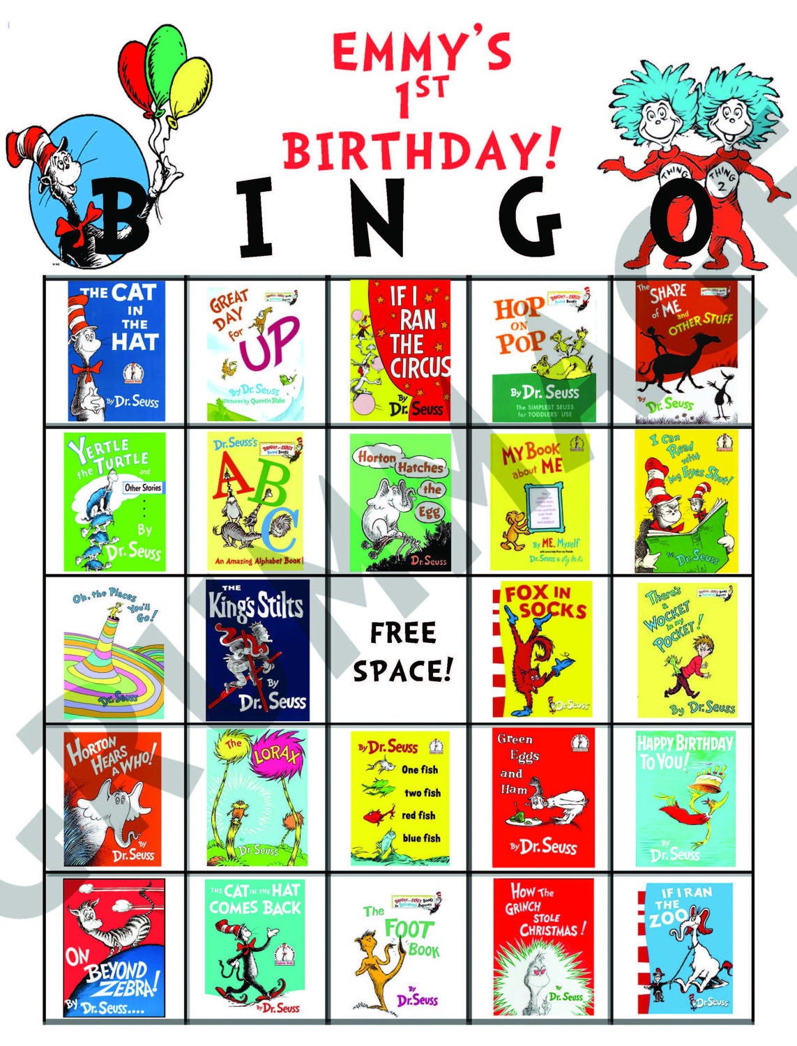 Dr Seuss Inspired Printable BINGO Personalized By Grummage